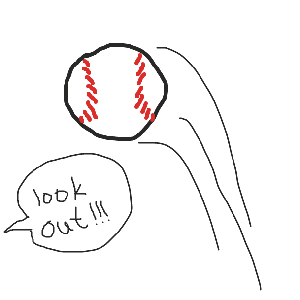 A baseball loomed dangerously close to his head, just skimming it - Online Drawing Game Comic Strip Panel by Avesgallimore