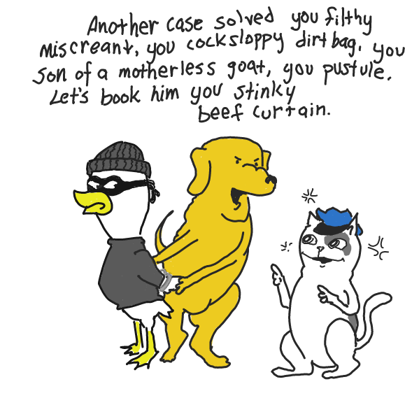 Drawing in Polite Cat & Dirty Dog Fightin` Crime 2gthr4vr by WizardCroissant