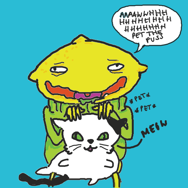 sour boi found a cat, now all the ladies will come to the yard, no woman can resist a fuzzy pussy. - Online Drawing Game Comic Strip Panel by Helen