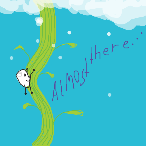 The bald white bean man climbs and climbs...he's almost at the top...is he? - Online Drawing Game Comic Strip Panel by bill
