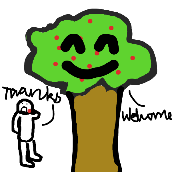 Tree Gives Guy one berry! - Online Drawing Game Comic Strip Panel by DanGuyComics