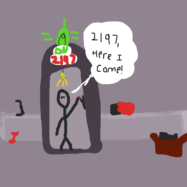 Time traveler about to flip a switch to head to the year 2197 - Online Drawing Game Comic Strip Panel by Jenndar