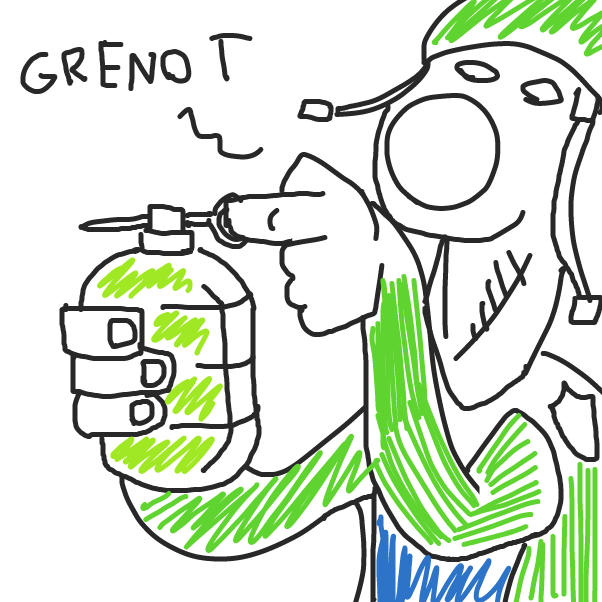 guy's pullin' the pin on a grenot - Online Drawing Game Comic Strip Panel by Spanky the B