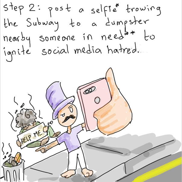 *Use #Subwayisnotmyway to join our initiative. **A beggar is fine, a street child is quite better but a stray puppy gives the best results. - Online Drawing Game Comic Strip Panel by ArelaEstudio