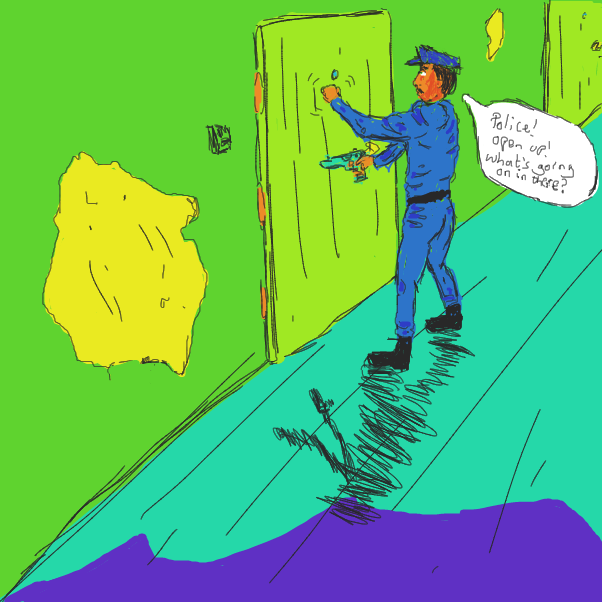 Police! Open Up! What's going on in there? - Online Drawing Game Comic Strip Panel by QAWSEDRFTGYHUJI