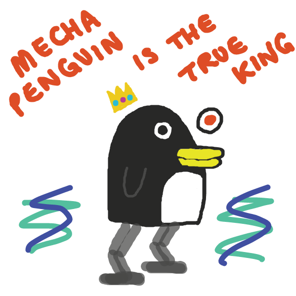 mecha penguin challenges bun bun to his claim to the throne of great britain - Online Drawing Game Comic Strip Panel by badlydrawnboxes