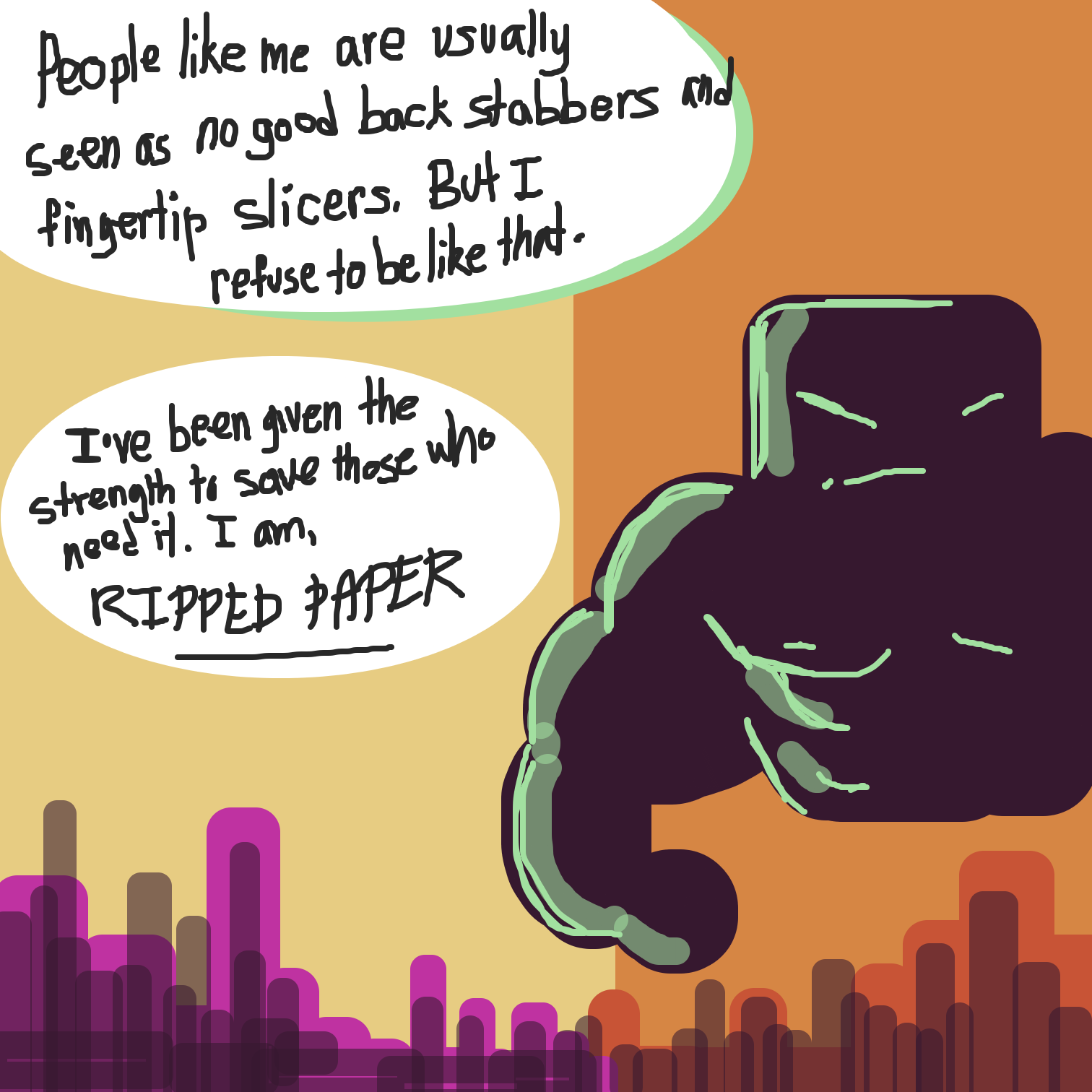 Liked webcomic Art Themed Heros! Origins: ripped paper 