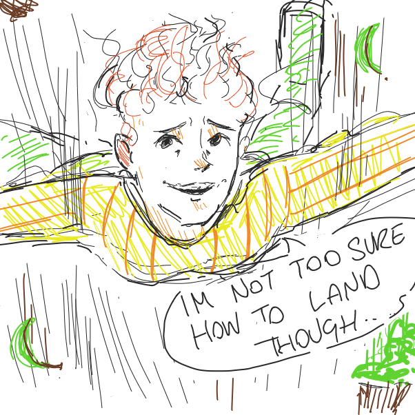 Although he now can fly, can he land safetly though? - Online Drawing Game Comic Strip Panel by ortani