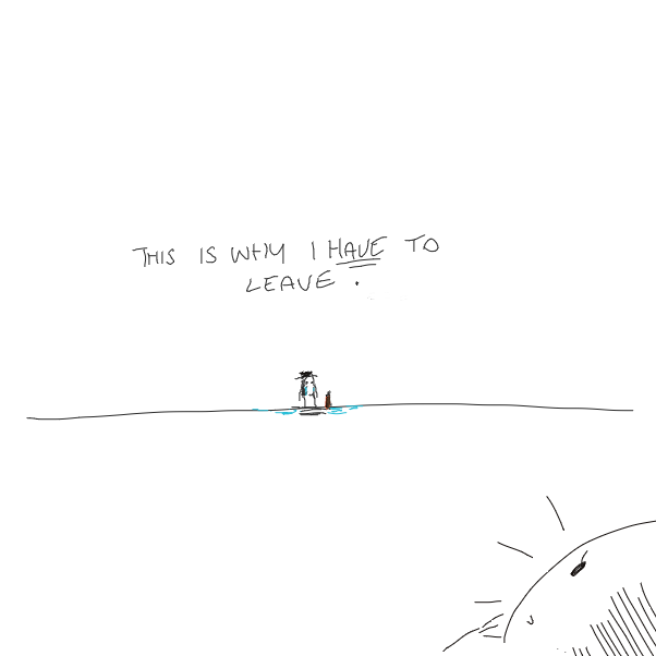 Packing up his breifcase and putting on his favourite hat Jeremy realises its too late to try to fix things - Online Drawing Game Comic Strip Panel by ortani