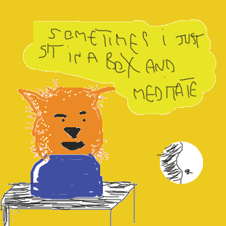 Danger dog sits in a box and meditates  - Online Drawing Game Comic Strip Panel by TripStrips