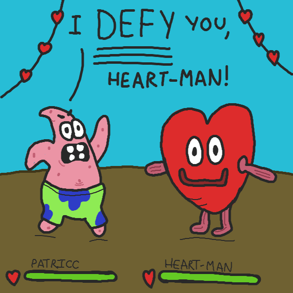 Patricc is preparing to attack! What will Heart-Man do?! - Online Drawing Game Comic Strip Panel by MitchRandom
