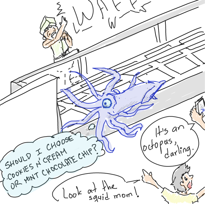 Know-it-all parents, bad customer service and the difficult decision between two flavors: a normal day in the ice-cream parlor. - Online Drawing Game Comic Strip Panel by ArelaEstudio