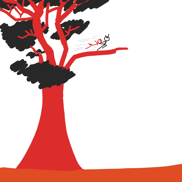 Someone about to be thrown (yeeted) off the giant tree - Online Drawing Game Comic Strip Panel by Fathur