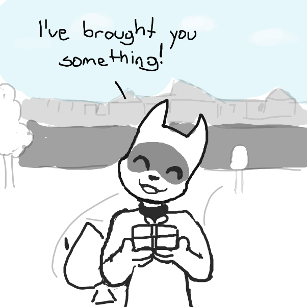 "I've brought you something!" What could be your reaction? eue - Online Drawing Game Comic Strip Panel by Sluggishfella