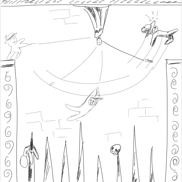 Safe from the boulder, hat retrieved and many dangers still ahead. - Online Drawing Game Comic Strip Panel by ArelaEstudio