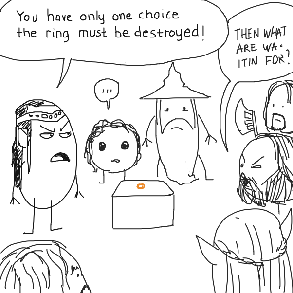 First panel in The Council of Elrond drawn in our free online drawing game