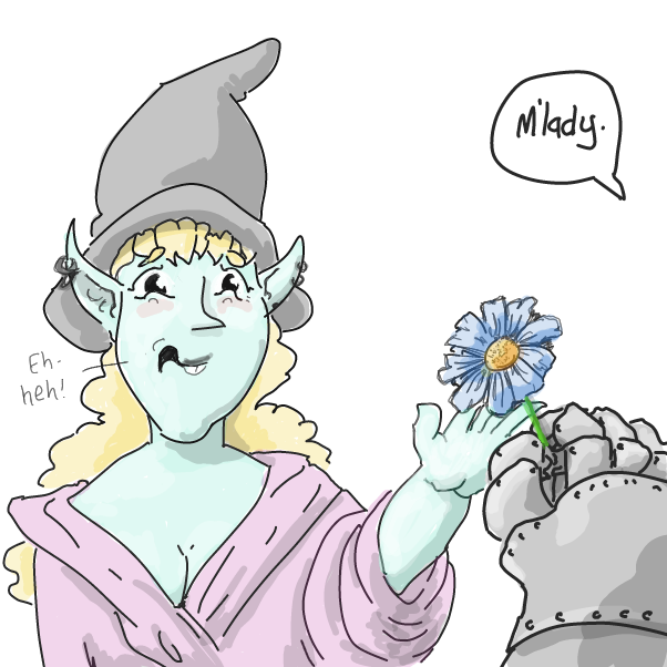 Oh forsooth!! Our brave warrior is trying to move out of the adventure zone. - Online Drawing Game Comic Strip Panel by Wizard Croissant