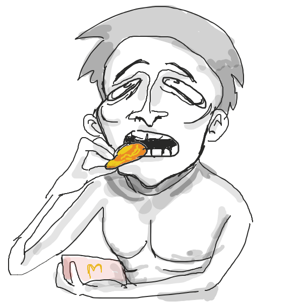 HEs about to do it. Draw the Cringy cronch of him biting into that cursed nuggie - Online Drawing Game Comic Strip Panel by Mojomos