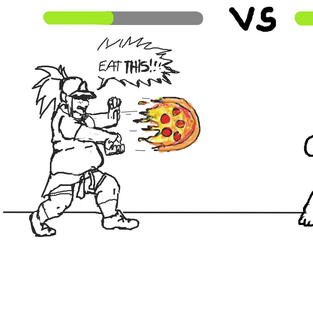 Hadoken out of pizza. Pizzayoloken. Pizza-no jutsu. Pizza of ki. - Online Drawing Game Comic Strip Panel by l’intrus