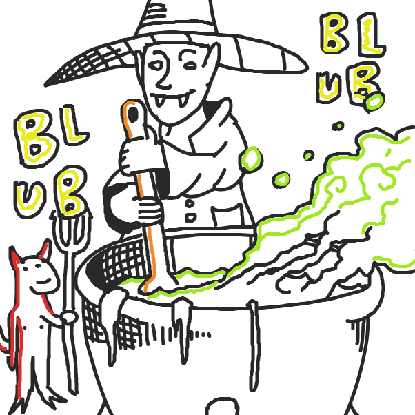 Drawing in Funky witch business by Spanky the B