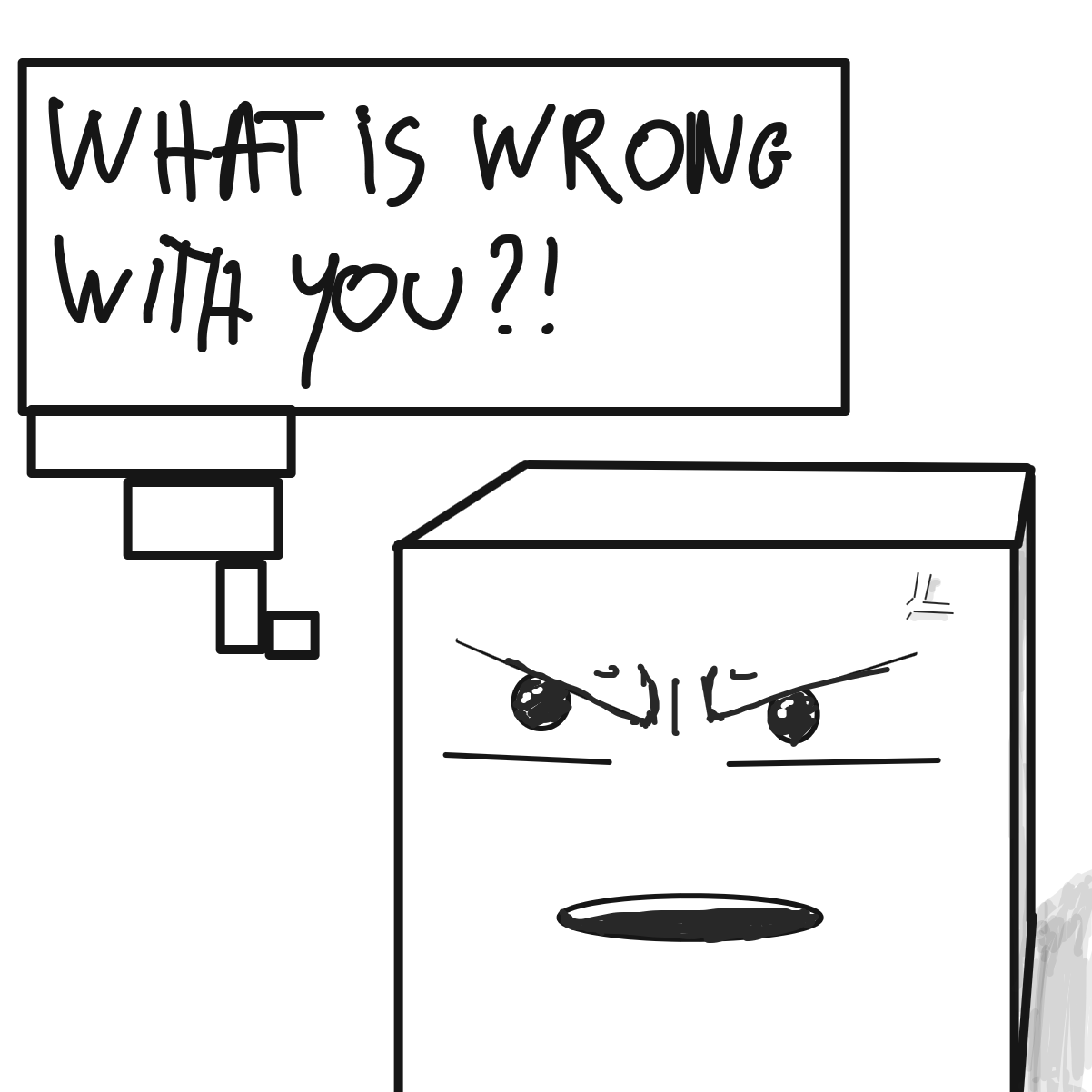 Angry cube dude. 
Cude
Dube 
Idk - Online Drawing Game Comic Strip Panel by l’intrus