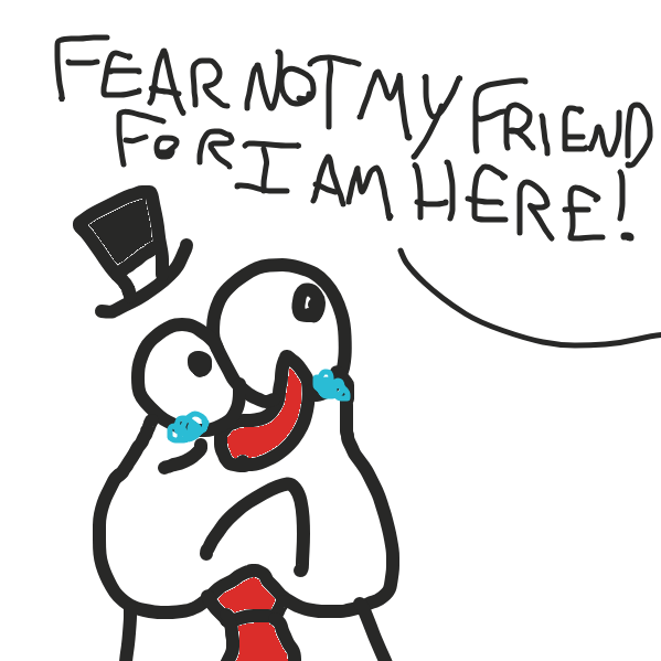 Who could this possibly be who could help Depression man? - Online Drawing Game Comic Strip Panel by TophatGeo