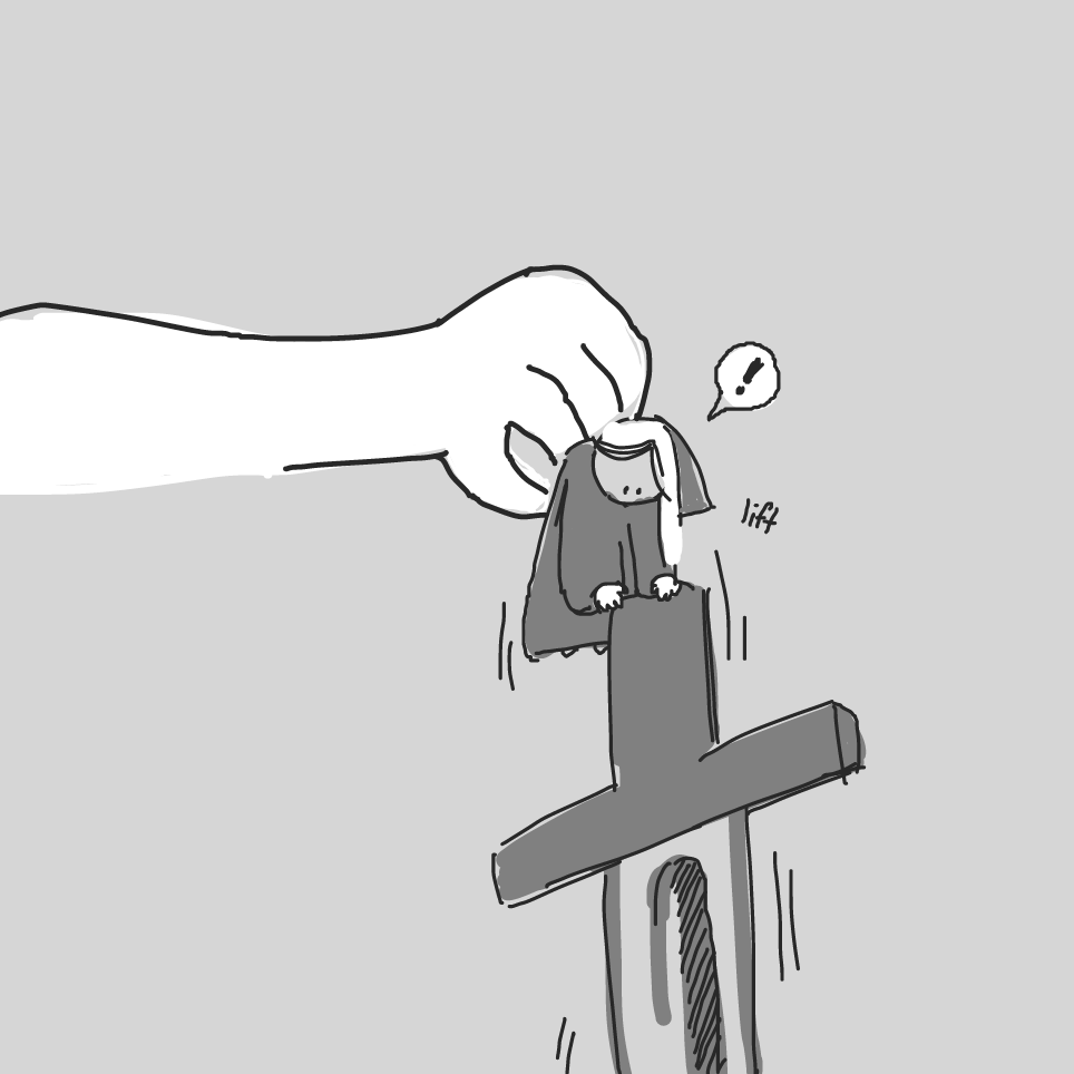 The small person is being lifted. - Online Drawing Game Comic Strip Panel by grimace