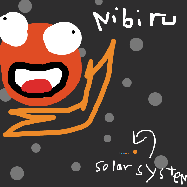 nibiru is an uncomfirm planet made by those conspiracy theorist outta and they say is the planet that might come in to orbit soon and make a cataclism event just like the dinosaurs - Online Drawing Game Comic Strip Panel by Foxxerino513