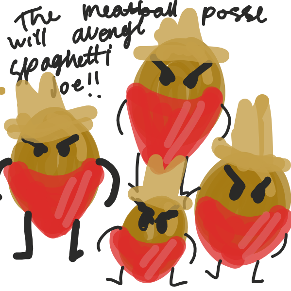 the meatball posse is mourning the loss of spaghetti joe :,( - Online Drawing Game Comic Strip Panel by pepperedpats