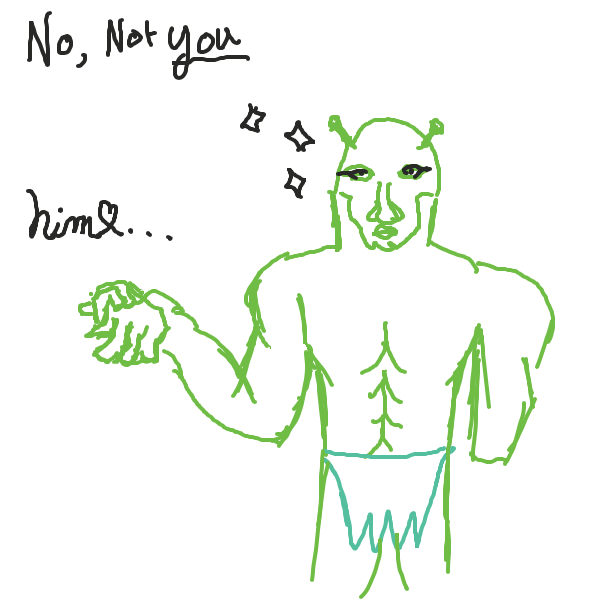 The Thot was indeed mistaken. This fine gent was talking to the tall green and handsome mad behind her. - Online Drawing Game Comic Strip Panel by Queen Of Trash