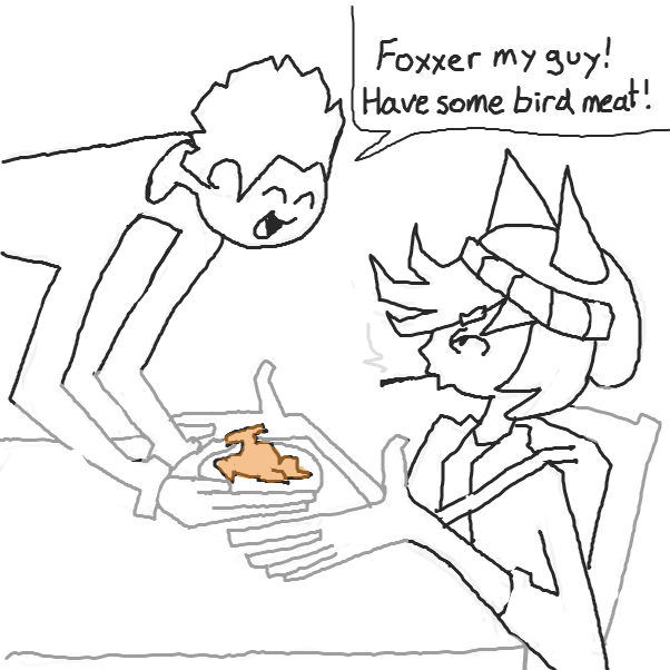 does Foxxer eat bird meat? - Online Drawing Game Comic Strip Panel by Chepley