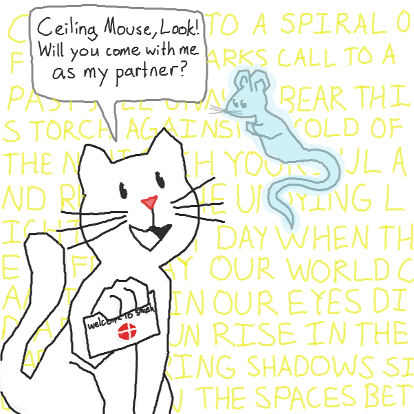 red nose cat and ghost of impaled ceiling mouse from 'let me tell u'! what would their smash move set be I wonder? - Online Drawing Game Comic Strip Panel by Chepley