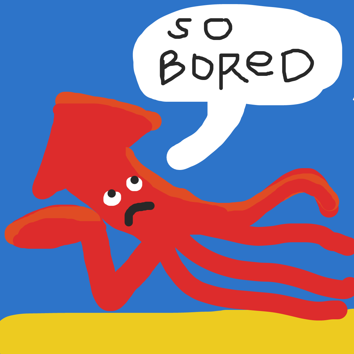 A bored squid suffers from malaise at the bottom of the sea - Online Drawing Game Comic Strip Panel by Lisaur