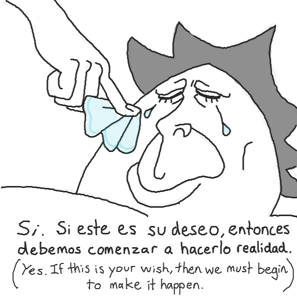 It may be hard, but Empezando must let go in order to become a great genie! How will Empezando Rapido start to superspeed this person?
 - Online Drawing Game Comic Strip Panel by Chepley