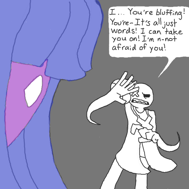 Cross-eyepatch mage is standing their ground? Let's see how that works out for them! - Online Drawing Game Comic Strip Panel by TagTeamChepley
