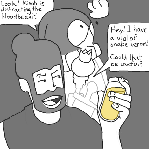 the warrior bringing out the unusual wares - Online Drawing Game Comic Strip Panel by TagTeamChepley