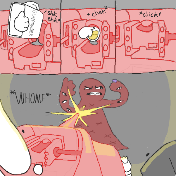 "Spade Loads a Jar of Snake Venom into a Tank with some Gunpowder and Shoots It: VR"
 - Online Drawing Game Comic Strip Panel by TagTeamChepley