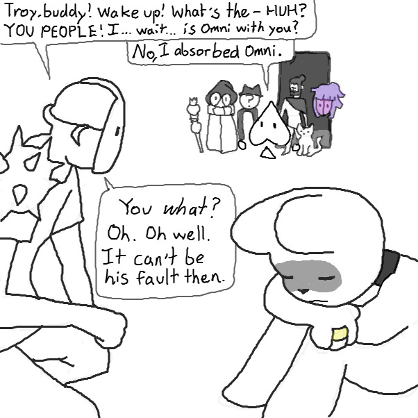 Coach? Troy? What can't be his fault? Who, Omni? What? - Online Drawing Game Comic Strip Panel by Chepley