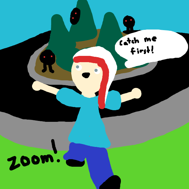 She trips, but gets away because she laughs one of them half to death! - Online Drawing Game Comic Strip Panel by ItzAki