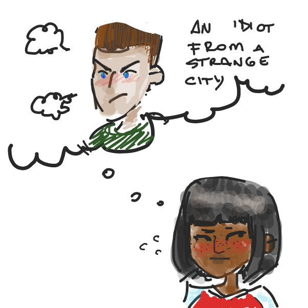 She is a character I made on the sims 2, and the boy is that stupid Tank who totally is not interested in a green alien. I still pair them up - Online Drawing Game Comic Strip Panel by HollowBirb