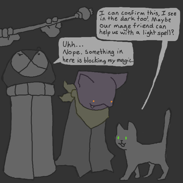 mage's magic devices getting no reception in the dark chamber...
 - Online Drawing Game Comic Strip Panel by Chepley