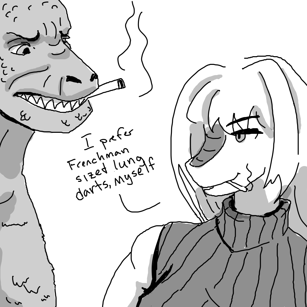 Drawing in Godzilla smoking a cigarette by Buzzinski