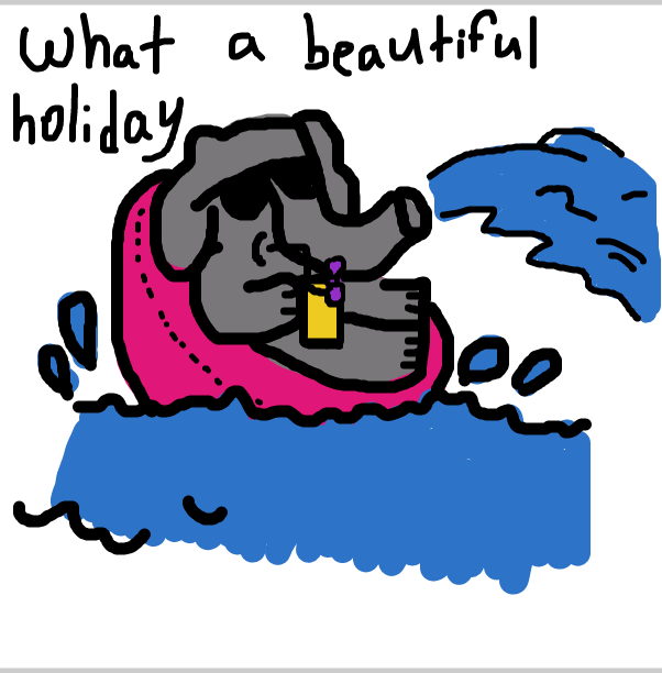 Liked webcomic Eddie Elephant in his swimming pool armchair
