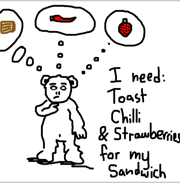 Drawing in Boris Bear thinks of the things for his sandwich by SteliosPapas