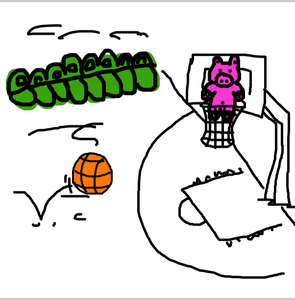 Drawing in Perry Pig stuck in a basketball net by SteliosPapas