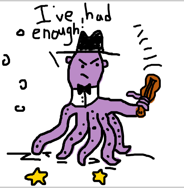 Drawing in Otis the gangster Octopus tries to break a violin by SteliosPapas