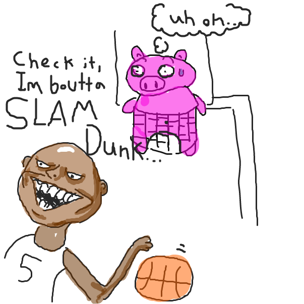 Drawing in Perry Pig stuck in a basketball net by MongolianWarlord