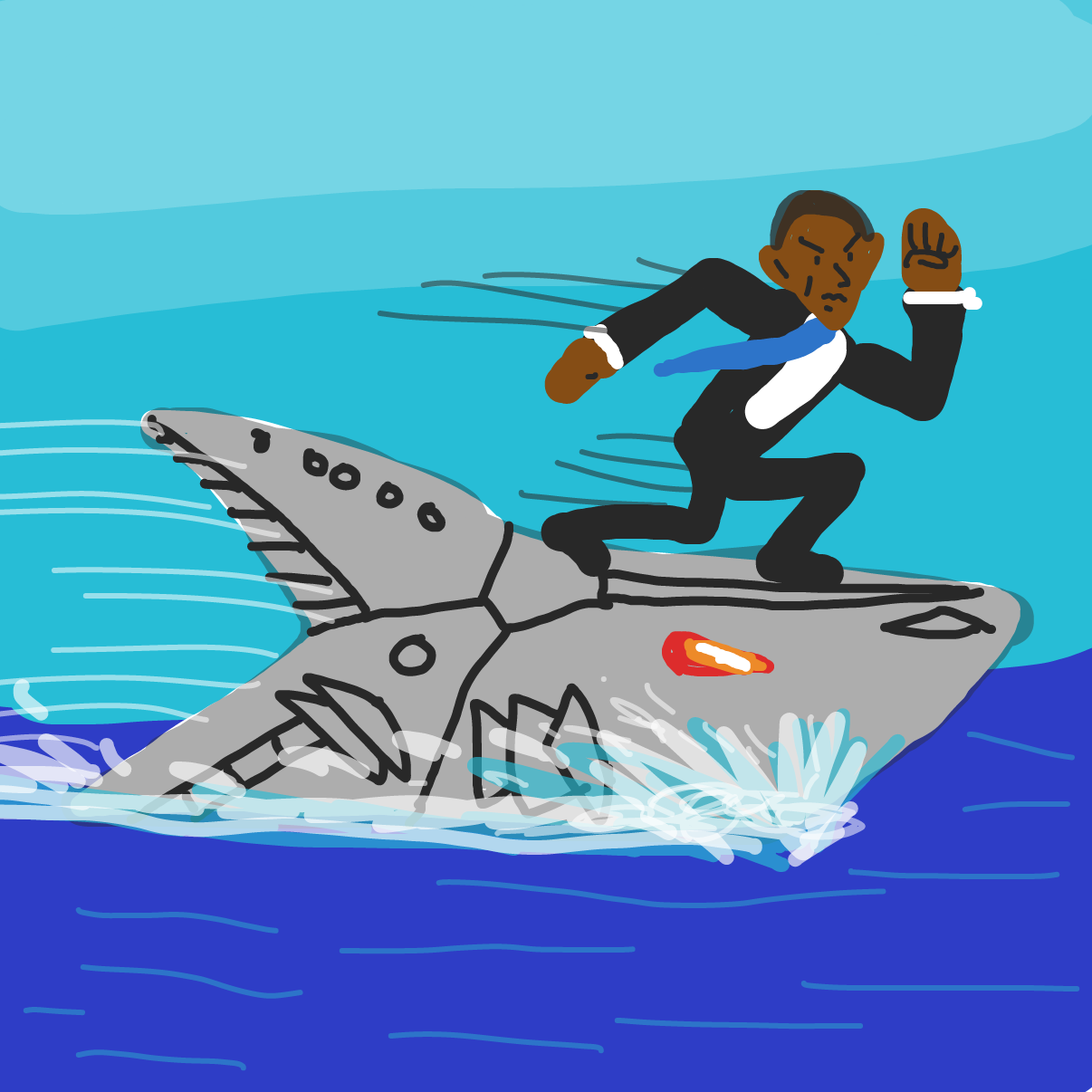 Drawing in Obama and the cyborg shark by bajira