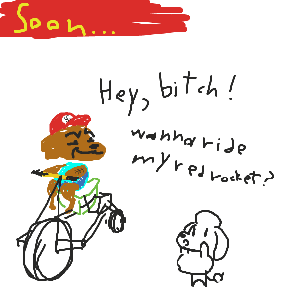rad pupper be pickin up bitches. "Hey, bitch! wanna ride my red rocket?" how will the poodle respond? - Online Drawing Game Comic Strip Panel by Rad_Attraction