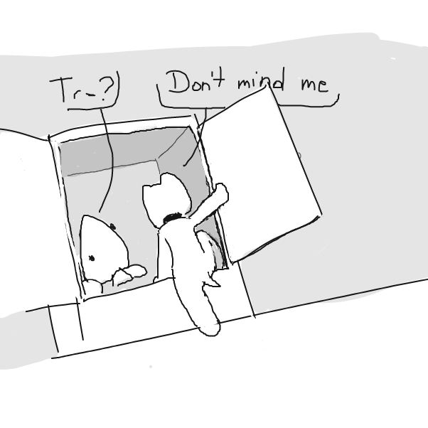 Troy getting in the closet for whatever reason.
(Side note: i might have a idea for context! Let spades Ask what he is doing, going in there; Then we'll see!)
(Another side note: i'm still terrible at drawing) - Online Drawing Game Comic Strip Panel by Sluggishfella